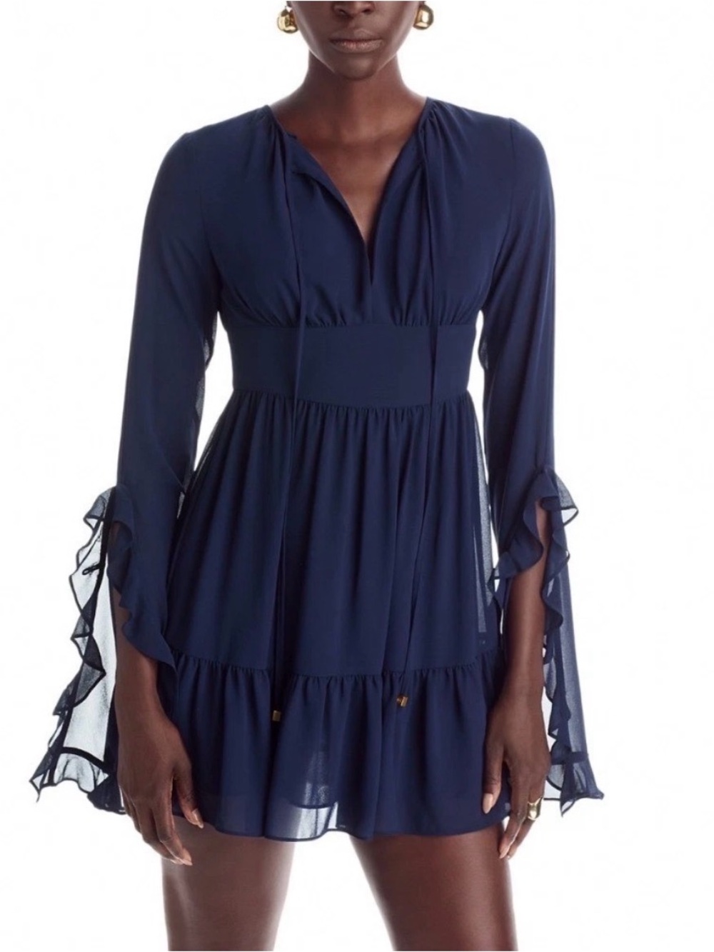 Michael Kors Navy Ruffle-Sleeve Mini Dress